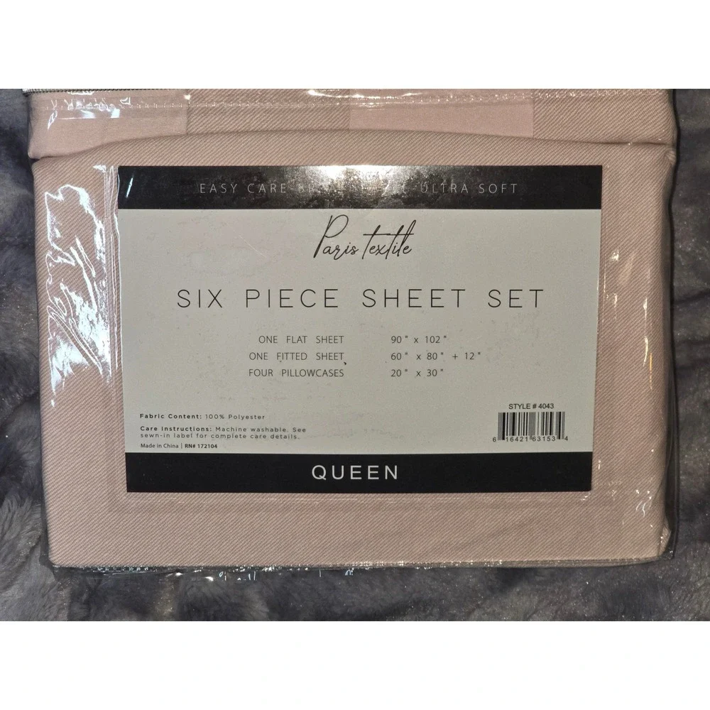 NEW Paris Textile 1800 Collection Queen 6 Piece Set Deep‎ Pocket light Pink